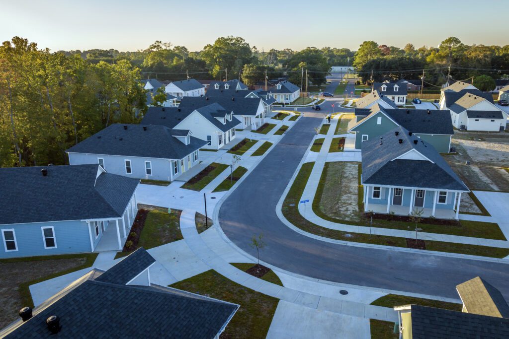 aerial view of lihtc duplexes built with sustainable practices